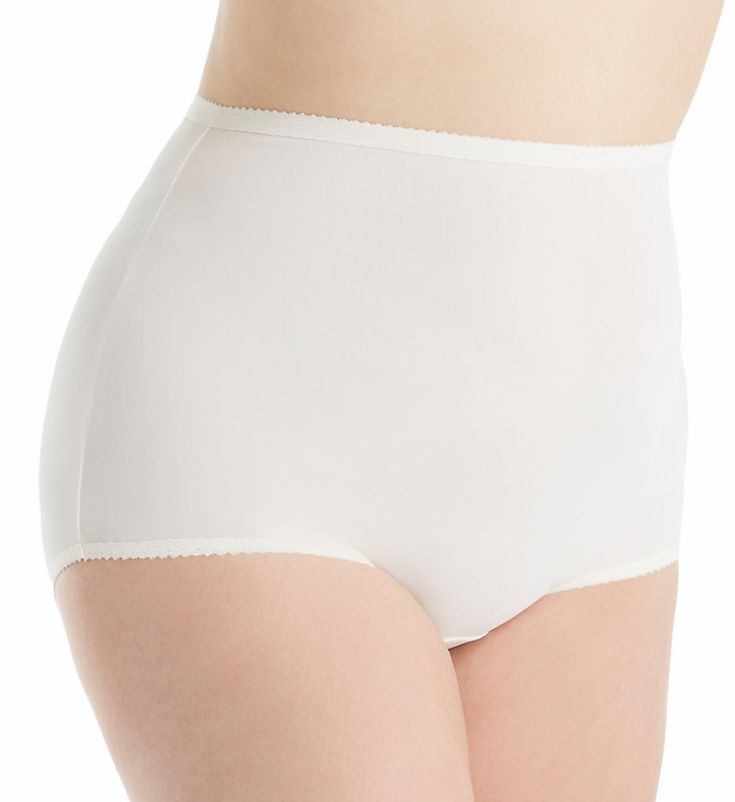 High waist panty provides total coverage with amazing softness and a second-skin fit. Sewn-on elastic on outside of waist for fit and comfort. Silky soft matte finish microfiber body with exceptional stretch. Seamless rear. Leg openings have sewn-on elastic around outside for fit and comfort. High rise. Full rear coverage. Sewn-in cotton crotch liner for soft comfort. Shadowline Women's Plus Size Spandex Classics Brief Panty in Beige | Size 3XL | HerRoom.com White Bottoms With Wide Waistband, Classic White Short Length Bottoms, White Classic Short Bottoms, Classic White Shorts, White Stretch Shapewear, White Full Coverage Stretch Shapewear, White Seamless Shaping Shapewear, White Fitted Shapewear Briefs, Elegant White Stretch Shapewear