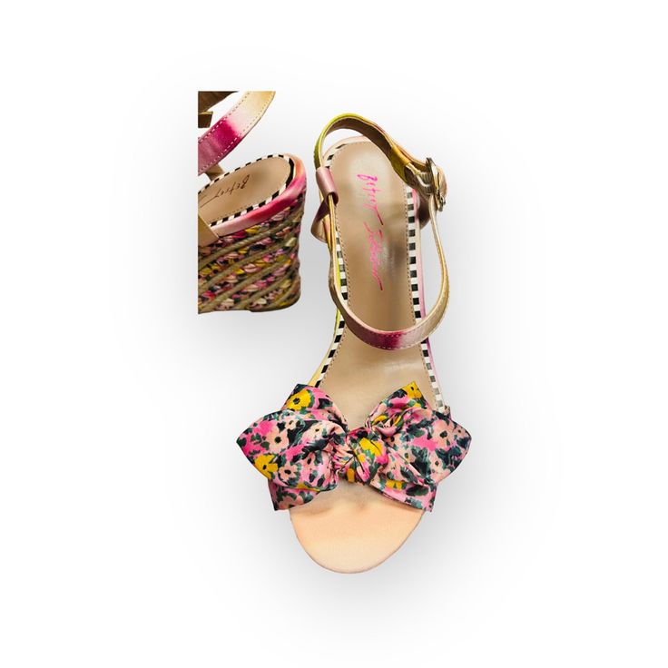 *Pink Floral Bow & Braid Platform Wedge Heels Featuring An Eye Catching Bow Detail. Betsey Johnson 100% Authentic Style: Platform Wedge Sandals Style Name: Carie Color: Pink Floral Made Of Man Made Materials Ankle Buckle Closure .75" Platform W 4" Heel Look Brand New Pink Wedge Heels For Summer, Pink Wedge Sandals For Vacation, Pink Wedge Sandals With 4-inch Heel, Pink Closed Toe Wedge Sandals For Summer, Pink High Heel Wedge Sandals For Beach, Pink Wedge Heel Sandals For Summer, Pink High Heel Wedge Sandals For Spring, Pink Wedge Sandals For Spring Party, Pink Closed Toe Wedge Sandals For Beach