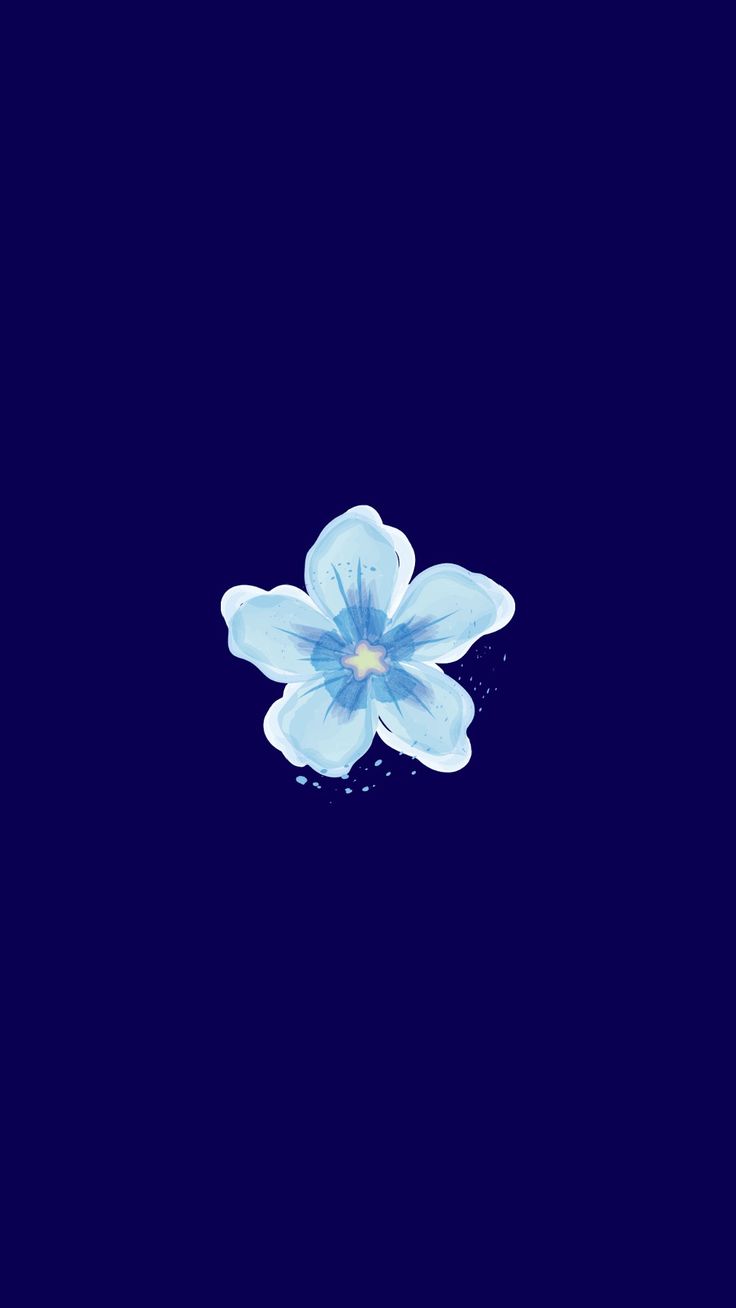 a blue flower floating in the water on a dark blue background with white dots around it