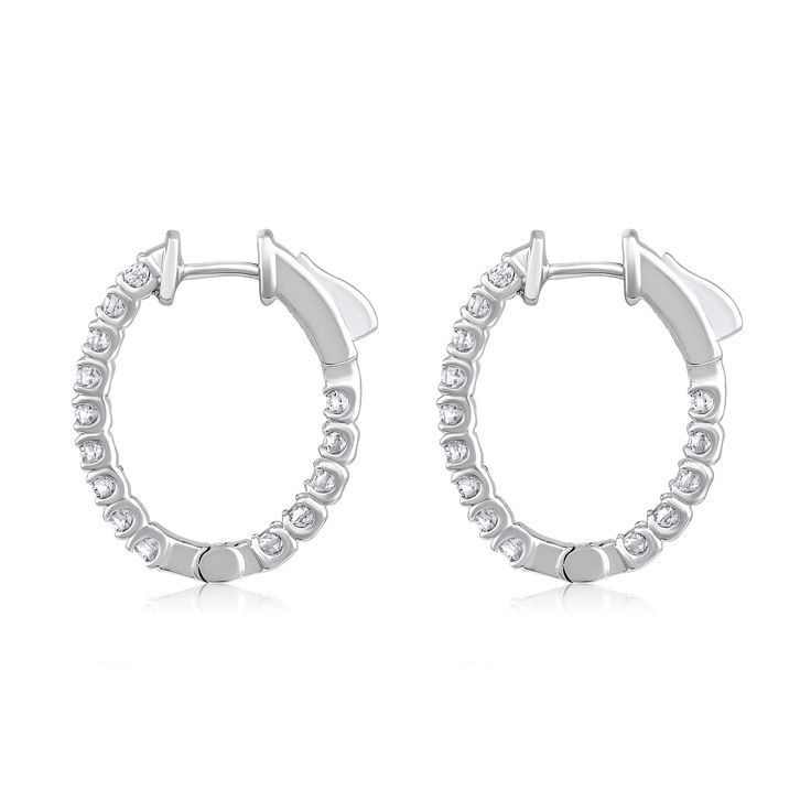 Crafted in 3.84 grams of 14K White Gold, the earrings contain 28 stones of Round Natural Diamonds with a total of 0.97 carat in G-H color and SI clarity. Everyday Rings, Everyday Necklace, Tennis Necklace, White Earrings, Gemstone Bracelets, Huggies Earrings, Long Earrings, Gemstone Necklace, Gemstone Earrings