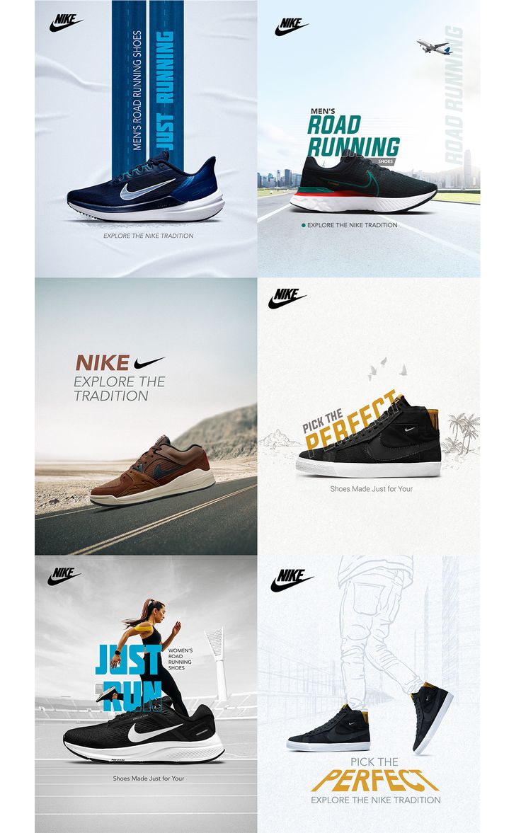 the nike ad is shown in four different colors