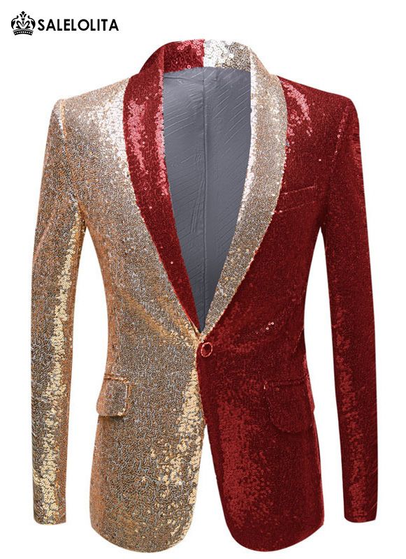 Men's Shiny Red/Gold and Black Sequins Wedding Groom Blazer Jacket Condition: Brand NewColor:Red/Gold and Black SequinsMaterial: PolyesterOccasion: Party, Wedding, Events, Photo shoot or ShowsSleeve Length: Long SleevesCollar: V-neckClosure Type: Single BreastedIncludes: Jacket Red Fitted Suits For The Holiday Season, Red Fitted Blazer For Costume Party, Fitted Red Holiday Suits, Red Fitted Holiday Suits, Long Sleeve Wedding Suits For Party Season, Holiday Red Fitted Suit, Fitted Red Suit For Festive Occasions, Red Festive Formal Blazer, Festive Red Formal Blazer