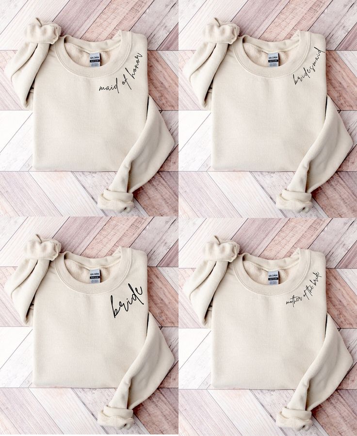 four sweaters with the names of three different children's clothing brands on them