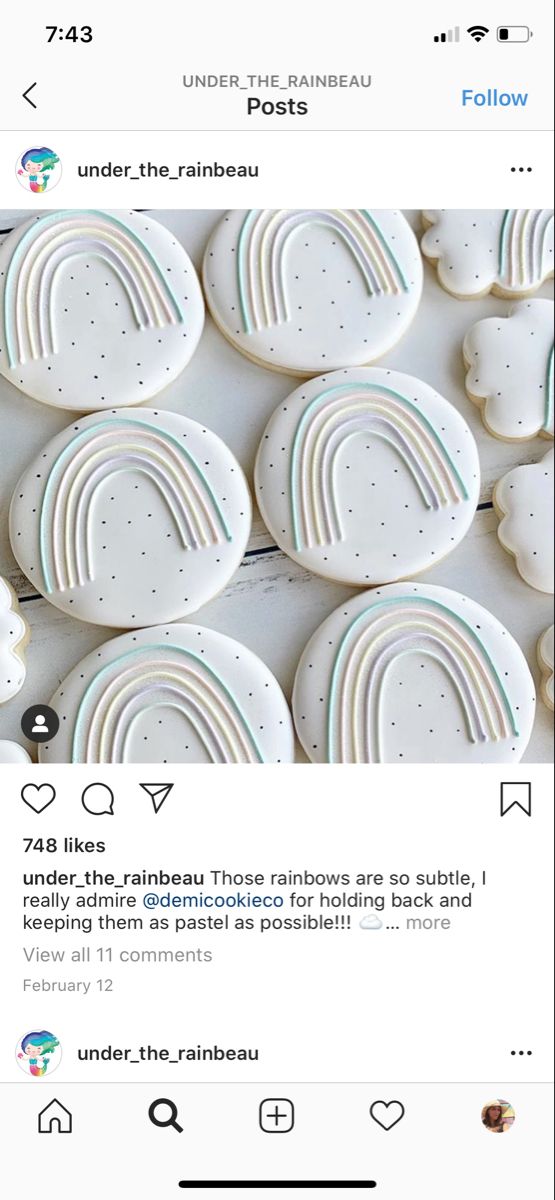 an instagram page with cookies and rainbows on it