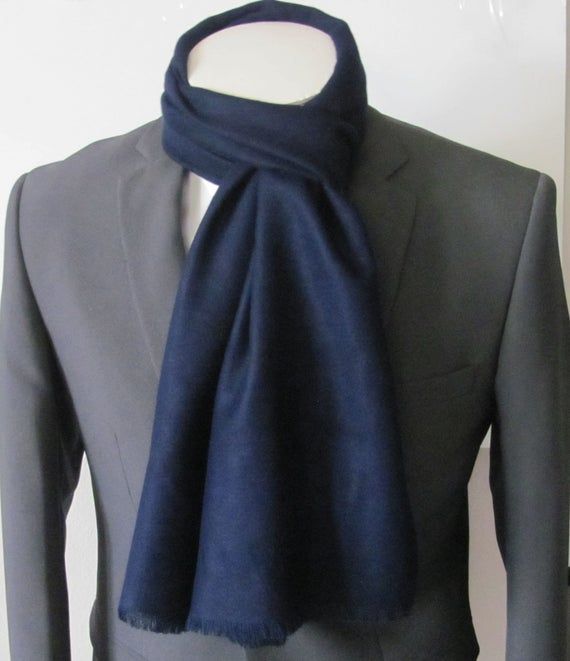 Handsome double lined scarf with fine tassels.Scarf measures 12 inches wide by 70 inches long Elegant Solid Color Winter Scarves, Formal Wool Scarves For Winter, Elegant Wool Scarves For Formal Occasions, Classic Solid Color Formal Scarves, Classic Formal Shawl For Fall, Elegant Blue Scarf For Winter, Elegant Blue Shawl For Fall, Elegant Blue Winter Scarf, Elegant Blue Fall Shawl