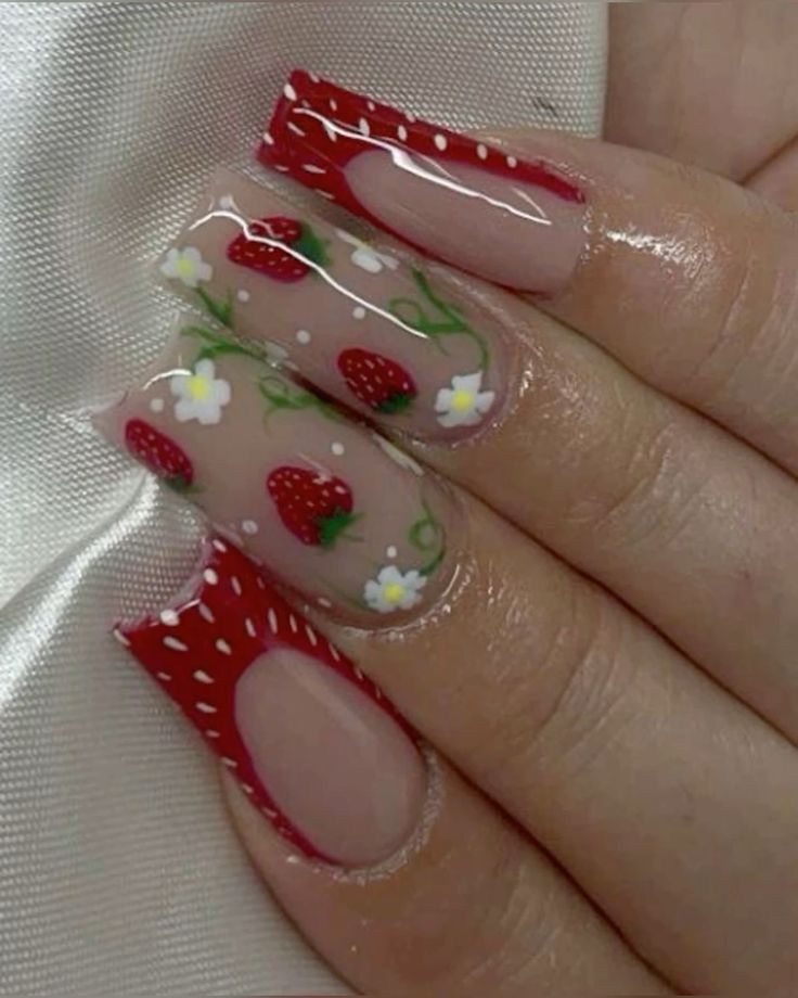 Nail Arts Ideas, Nail Art Designs 2023, Strawberry Nail Art, Strawberry Nails, Nails Design Ideas, Summery Nails, Girly Acrylic Nails, Cute Acrylic Nail Designs, Really Cute Nails