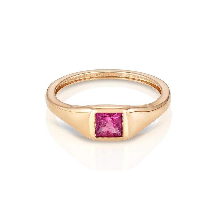 Modern Signet Ring With Birthstone For Promise, Modern Yellow Gold Ruby Promise Ring, Modern 14k Gold Rings With Rectangular Stone, Modern Ruby Ring For Formal Occasions, Modern Rectangular Birthstone Ring, Modern Round Ruby Ring, Modern Signet Ring With Gemstone For Promise, Modern Gemstone Signet Promise Ring, Modern Gemstone Signet Ring For Promise