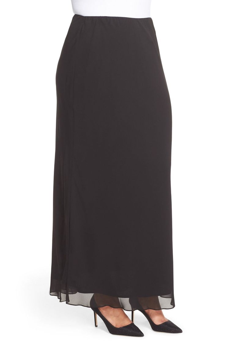 The perfect skirt to pair with glam party tops and jackets features an A-line cut in a sweeping length of floaty chiffon. Style Name:Alex Evenings Chiffon Maxi Skirt (Plus Size). Style Number: 1072477. Maxi Skirt Plus Size, Chiffon Style, Chiffon Maxi Skirt, A Line Cut, Skirt Plus Size, Glam Party, Alex Evenings, Chiffon Maxi, Party Tops