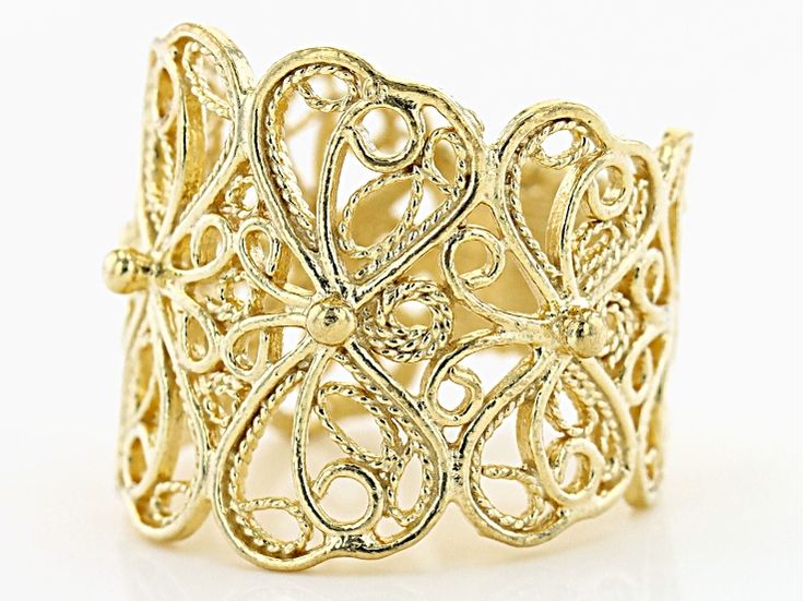 Artisan Collection of Turkey™ 18k Yellow Gold Over Sterling Silver Butterfly Ring. Measures Approximately 0.72"W. Yellow Gold Jewelry With Decorative Open Band, Yellow Gold Filigree Jewelry Ring, Yellow Gold Open Band Jewelry With Decorative Band, Adjustable Yellow Gold Jewelry With Decorative Band, Fine Jewelry With Yellow Gold And Decorative Band, Yellow Gold Filigree Ring With Decorative Band As Gift, Luxury Gold Jewelry With Decorative Band, Heirloom Gold Jewelry With Decorative Band, Gold Rings With Decorative Band Fine Jewelry