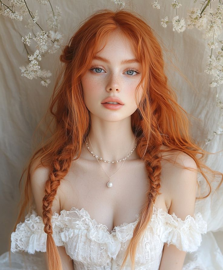 Boho Ginger Chain Braids 🌿🌼 Ginger Hair With Blue Eyes, Boho Red Hair, Hairstyles For Strawberry Blonde Hair, Doll Face Beauty, Face Claims Ginger, Ginger Hair Photoshoot, Strawberry Blonde Face Claim, Redhead Woman Art, Outfits For Gingers