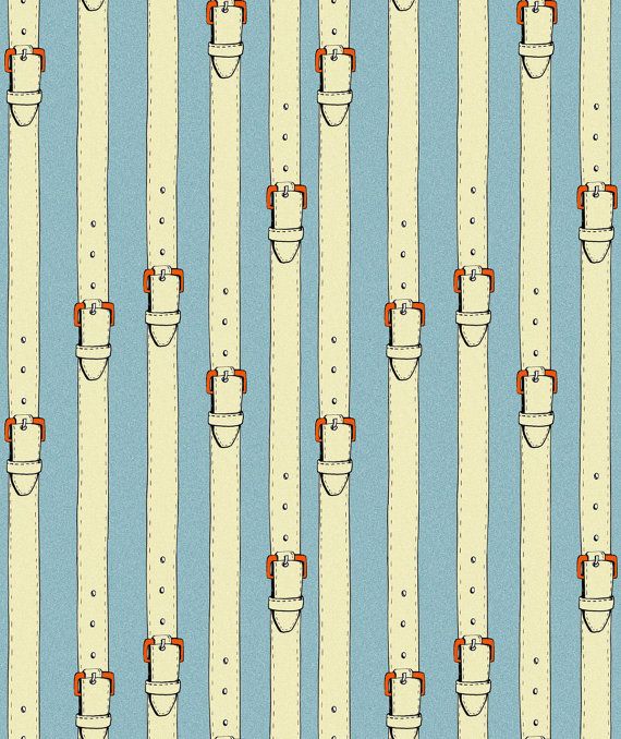 a blue and white striped wallpaper with orange handles