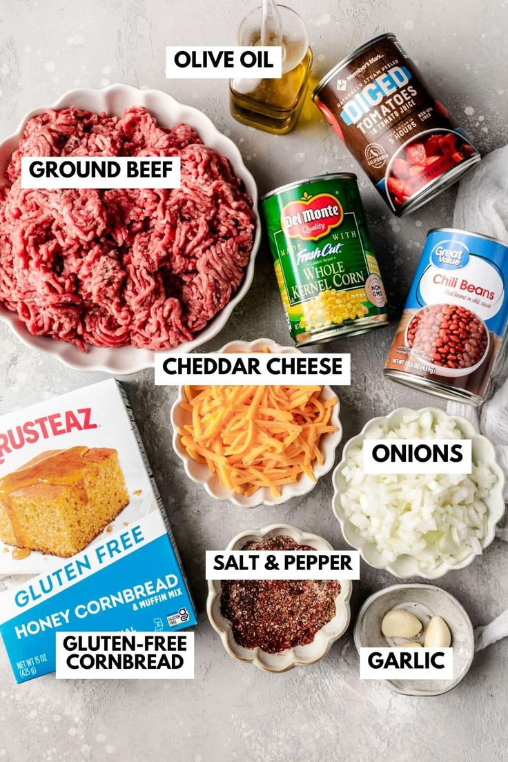 the ingredients needed to make an easy ground beef casserole