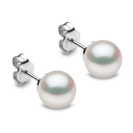 Lustrous white Akoya cultured pearls shimmer elegantly in these timeless women's stud earrings. 18K White Gold Akoya cultured pearls Secures in place with friction backs. From the Yoko London collection Classic Pearl Earrings For Gift, Refined Round Pearl Earrings As Gift, Refined Round Pearl Earrings For Gift, Timeless White Gold Akoya Pearl Earrings, Classic Round Akoya Pearl Earrings, Timeless White Pearl Earrings In Sterling Silver, Classic Akoya Pearl Earrings, Classic Pearl Earrings With High Luster, Classic Pearl White Pearl Earrings For Gift