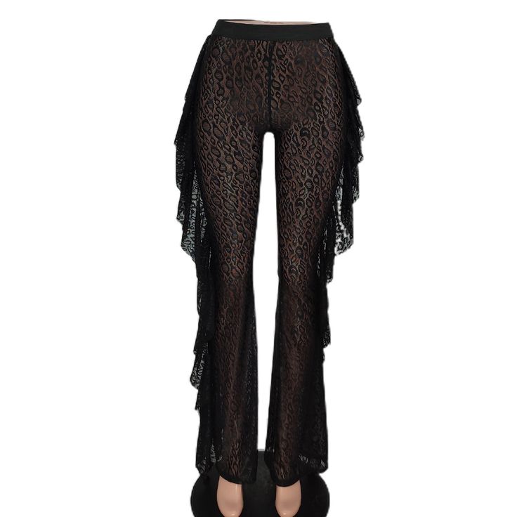 Sexy Fashion Lace Tassel Casual Pants Stretch Bottoms With Fringe For Spring, Flirty Party Bottoms, Fitted Wide Leg Bottoms With Fringe, Chic Fringe Summer Pants, Summer Long Pants For Night Out, Black Stretch Fringe Bottoms, Black Stretch Bottoms With Fringe, Black Fringe Stretch Bottoms, Stretch Black Bottoms With Fringe