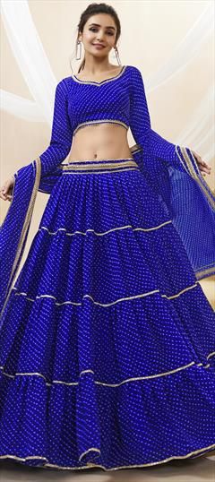 Blue color Lehenga in Georgette fabric with Lace, Lehariya, Printed work Blue Semi-stitched Bandhani Print Choli, Semi-stitched Blue Choli With Bandhani Print, Blue Semi-stitched Bandhani Print Sharara, Blue Semi-stitched Bandhani Sharara, Semi-stitched Blue Bandhani Sharara, Semi-stitched Blue Sharara With Self Design, Blue Self Design Sets For Navratri, Blue Self-design Sets For Navratri, Blue Traditional Drape Sharara With Self Design