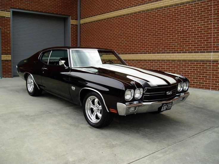 a black car parked in front of a brick building