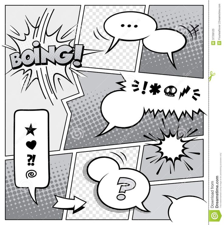 comic book page with speech bubbles and stars