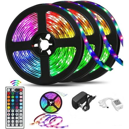 three different colors of led strip lights with remote controls and accessories for the light up project