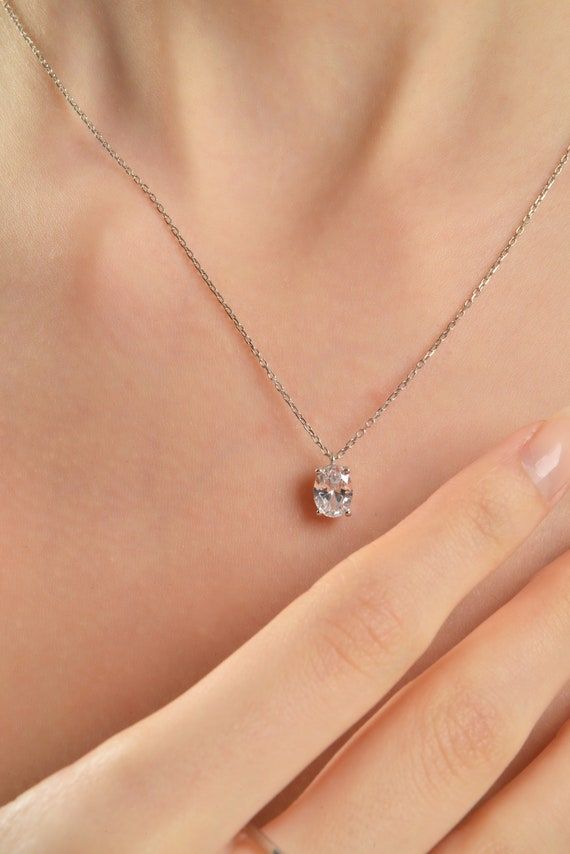 14K Solid Gold 1.25 Ct Oval Cut Solitaire Necklace Wedding | Etsy Oval White Gold Necklace, Oval Solitaire Ring, Oval Pendant Necklace, Solitaire Necklace, Oval Necklace, Engagement Ring Shapes, Solid Gold Necklace, Solid Gold Earrings, Solitaire Necklaces