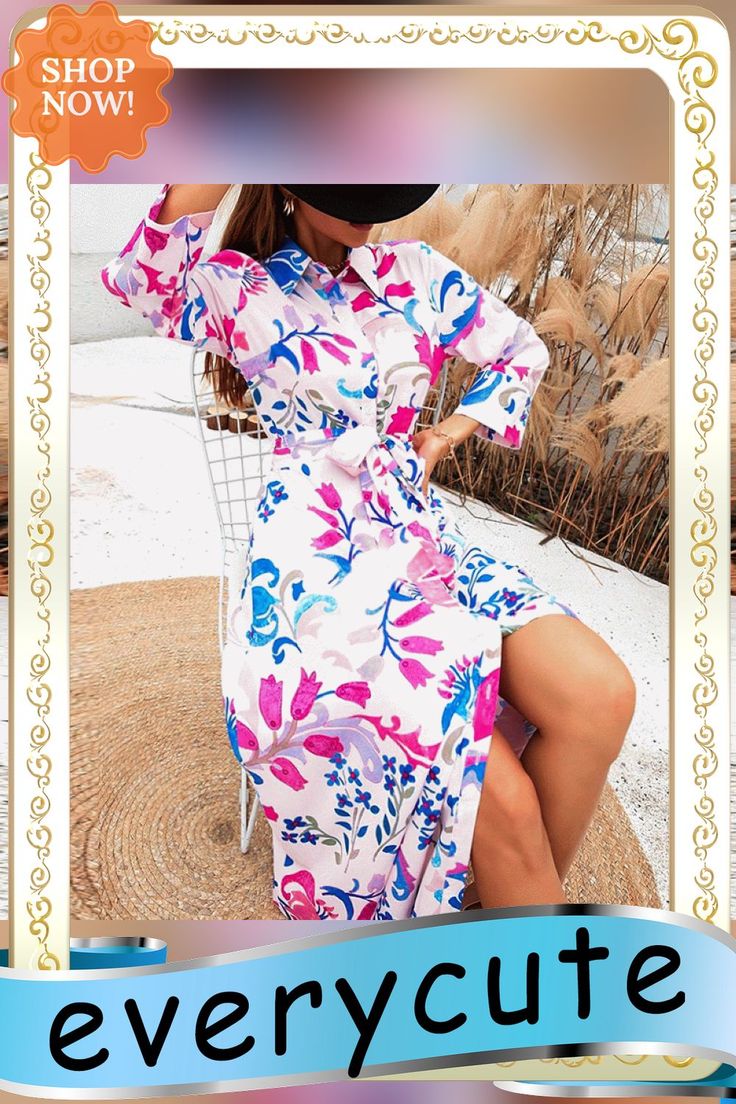 Women Fall Vintage Lapel Print Maxi Dress Fashion Long Sleeve Belted Elegant Shirt Dress Casual Slim Floral Pattern Party Dress Spring Printed Button-up Dresses, Collared Summer Vacation Dress, Collared Summer Dress For Vacation, Long Sleeve Belted Shirt Dress For Party, Summer Long Sleeve Floral Midi Dress, Long Sleeve Floral Midi Dress For Summer, Long Sleeve Pink Belted Midi Dress, Party Long Sleeve Belted Shirt Dress, Knee-length Shirt Dress For Spring Beach