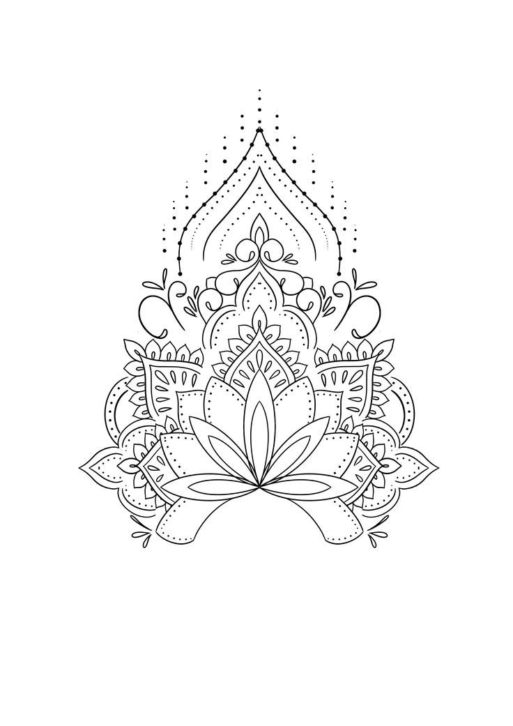 a black and white drawing of a lotus flower