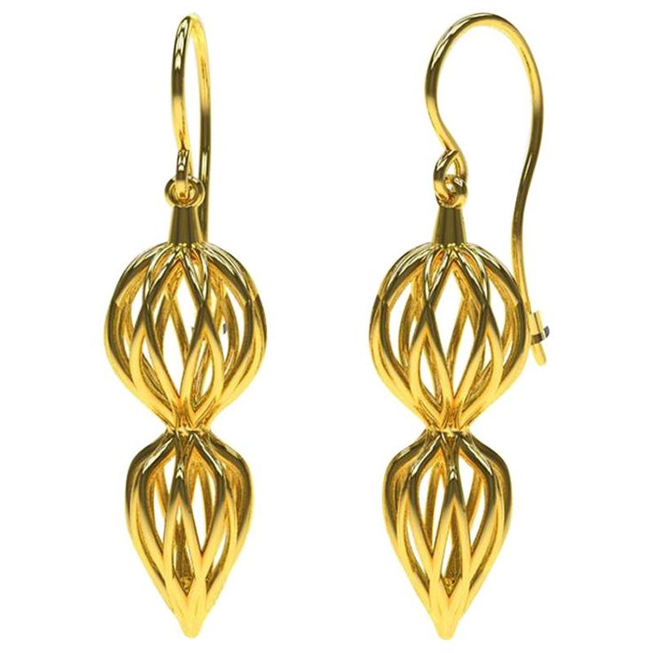 Arabesque Lace Earrings Series: These 14 karat yellow gold earrings came from a number of inspirations. Using my sculptural ideas with moire patterns, 3 dimensions, lace, and Arabic geometry. Each becomes a little sculpture for the ears. Ever changing as the wearer moves in them. These are unique because of the design, each one is printed individually. They are not made from a mold. Made to order. Allow 14 business days. style # 010 Elegant Gold Earrings With Unique Design, Elegant Dangle Earrings With Unique Design, Metallic Earrings, Gold Dangle Earrings, Lace Earrings, Yellow Gold Earrings, Diamond Dangle Earrings, Roxy Women, Yellow Gold Jewelry