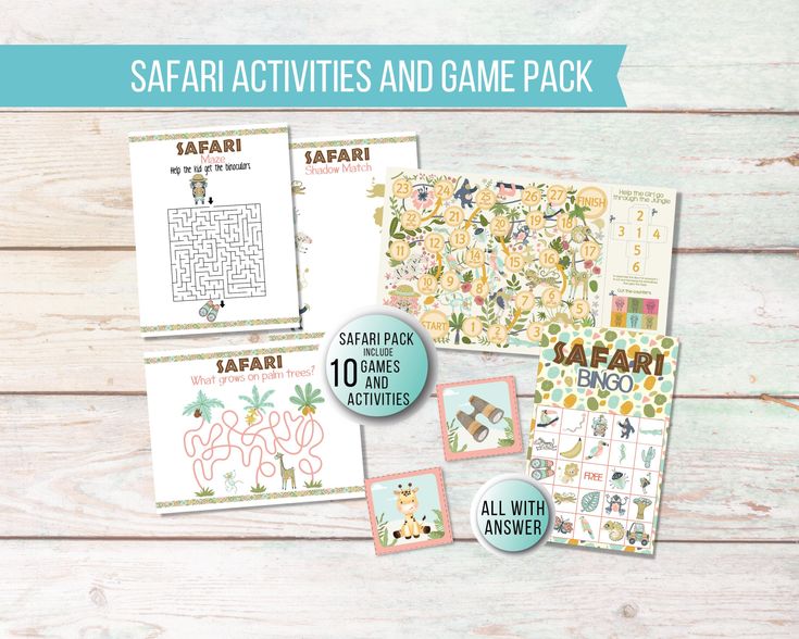 safari activities and game pack for kids