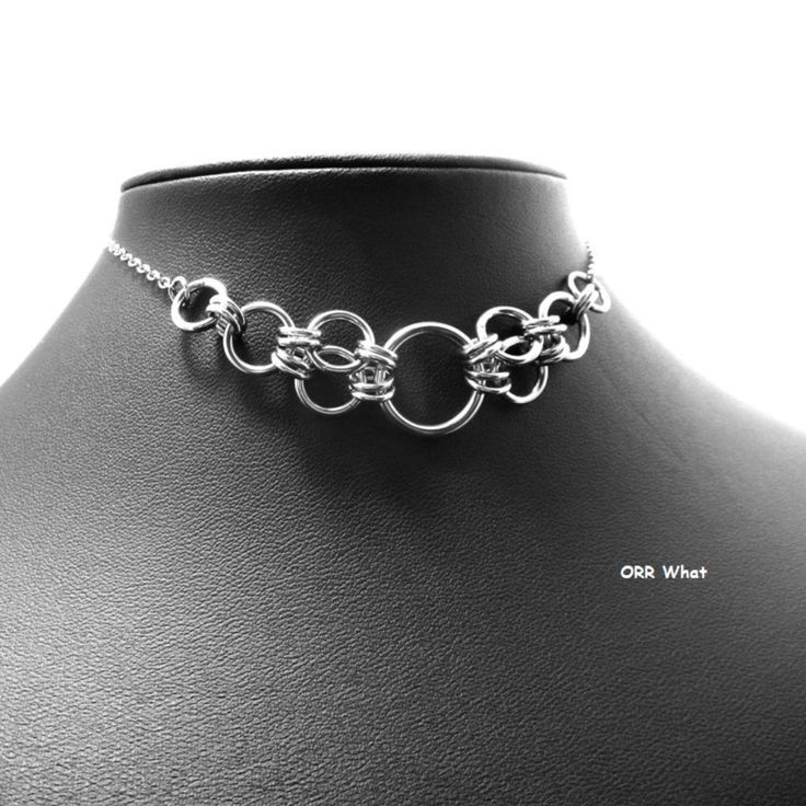 Linked O Rings Choker Chain Maille Links Handmade Stainless Steel Necklace Handcrafted Using Stainless Steel Chainmail Rings Woven In A Fun, Multi-Links Chain, Includes O Ring Center With Smaller Rings On Each Side. They Remind Me Of Bubbles, Did You Try To Catch Yours? Is Was Not My Intention When I Made It But Now It Just Makes Me Smile. Chain Width Is About 17mm. Width Of Design Links Is Just Shy Of 3 1/2". Total Length Is An Adjustable 16" To 16.5" To Fit Your Neck Or Boot Just Right. I Will Diy Chain Maille Jewelry, Chainmaille Necklace Tutorial, Making Chains From Wire, Jump Ring Necklace, Diy Ring Designs, Diy Chainmail Jewelry, Chainmail Necklace Patterns, Chain Mail Necklace, Chainmail Jewelry Patterns