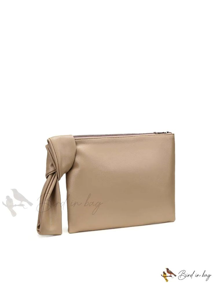 Bird in Bag - Square Bag Knot Decoration PU Leather Chic Brown Rectangular Pouch, Elegant Brown Cosmetic Bag With Zipper Pouch, Elegant Brown Cosmetic Bag With Zipper, Beige Soft Leather Rectangular Clutch, Beige Soft Leather Clutch Rectangular, Rectangular Beige Soft Leather Clutch, Elegant Faux Leather Travel Clutch, Chic Clutch Pouch With Large Capacity, Chic Large Capacity Pouch Clutch