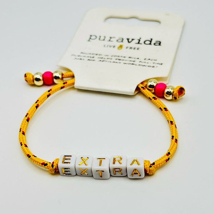 Pura Vida Bracelet - Nwt Trendy Yellow Jewelry With Letter Beads, Gold Letter Beads Jewelry For Vacation, Gold Letter Beads Friendship Bracelets For Summer, Gold Friendship Bracelets With Letter Beads For Summer, Casual Yellow Bracelets With Letter Beads, Adjustable Yellow Friendship Bracelets With Letter Beads, Trendy Adjustable Yellow Friendship Bracelets, Trendy Yellow Adjustable Friendship Bracelets, Yellow Letter Beads Friendship Bracelets