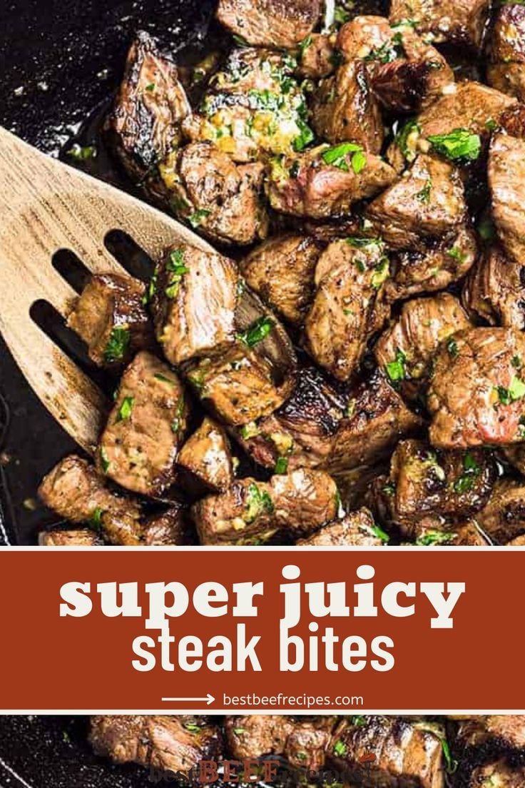 Juicy steak cut into bites and covered in garlic butter. Juicy Steak Bites, Garlic Steak Bites, Sauteed Steak, Ways To Cook Steak, Healthy Steak, Garlic Butter Steak Bites, Balsamic Steak, Butter Steak Bites, Angus Steak