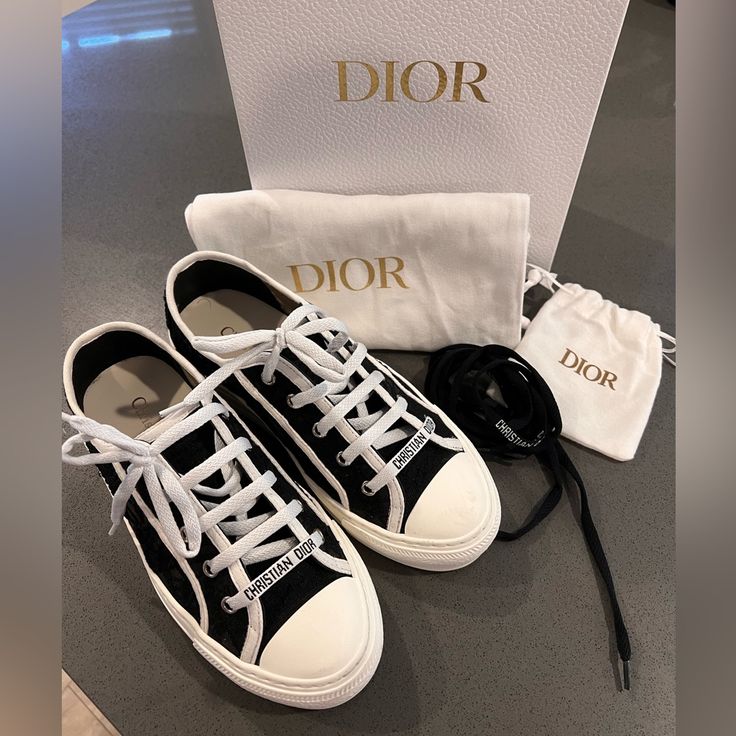 Dior Sneakers Walk’n’dior Black Embroidered Excellent Pre-Owned Condition Worn Once, Indoor Size 36.5 No Trades Dior Black Shoes, Dior Walk N Dior Sneakers, Walk N Dior Sneakers, Christian Dior Sneakers, Dior Women, Dior Sneakers, Dior Shoes, Sneakers Black, Womens Shoes Sneakers