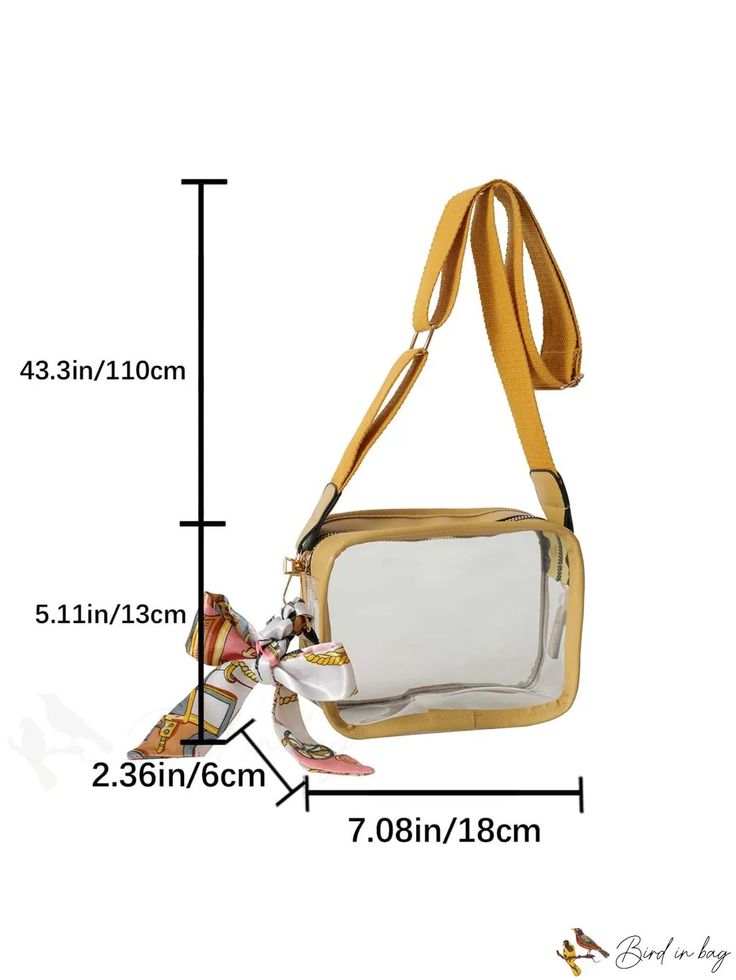 BirdinBag - Versatile Clear Jelly Crossbody Bag - 2023 New Arrival for Beach and Beyond Yellow Rectangular Shoulder Bag, Portable Yellow Crossbody Shoulder Bag, Yellow Portable Satchel Bag, Trendy Portable Yellow Bags, Yellow Portable Bag For Daily Use, Yellow Square Shoulder Bag With Adjustable Strap, Yellow Travel Bags, Portable Bags For School In Summer, Portable School Bags For Summer