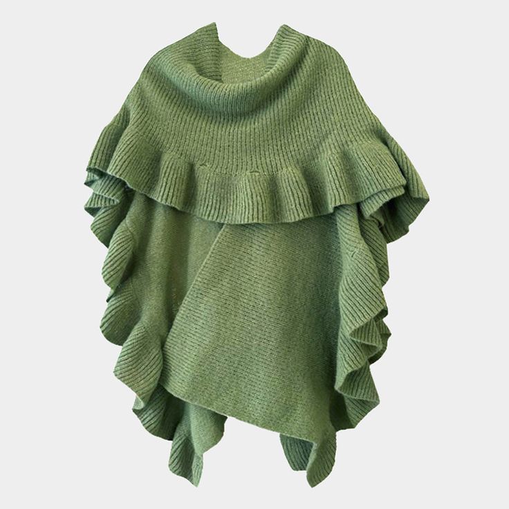 Size : 34" X 30" Material : 100% Polyester Ruffle Sleeves, Lowest Price, Olive Green, On Sale, Knitting, Green