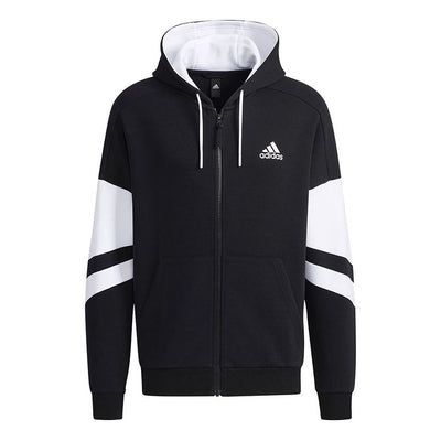 Adidas Contrasting Colors Athleisure Casual Sports Hooded Jacket Black GT6480 (Men's) Adidas Athleisure Track Jacket For Sports, Adidas Outdoor Sportswear Track Jacket, Adidas Sports Outerwear With Moisture-wicking, Sporty Adidas Outerwear With Moisture-wicking, Sportswear Track Jacket With Adjustable Hood, Adidas Logo Outerwear For Outdoor Sports Season, Adidas Logo Athleisure Hooded Outerwear, Adidas Sports Hooded Outerwear, Adidas Hooded Track Jacket For Outdoor