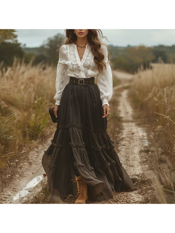 Women Elegant Dresses, Retro V-neck Lace Linen Women's Long-sleeved Long Skirt Pastoral Style Linen Dress 1883 Fashion, Farm Clothes, Neck Lace, Style Dresses, Party Looks, Linen Women, Linen Dress, Long Skirt, Elegant Dresses