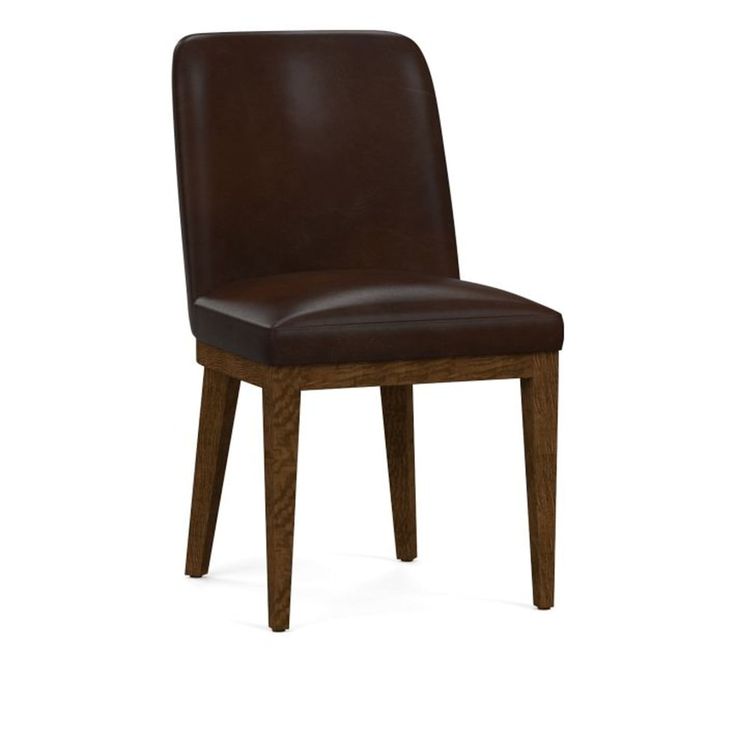 a brown leather chair with wooden legs and backrests on an isolated white background