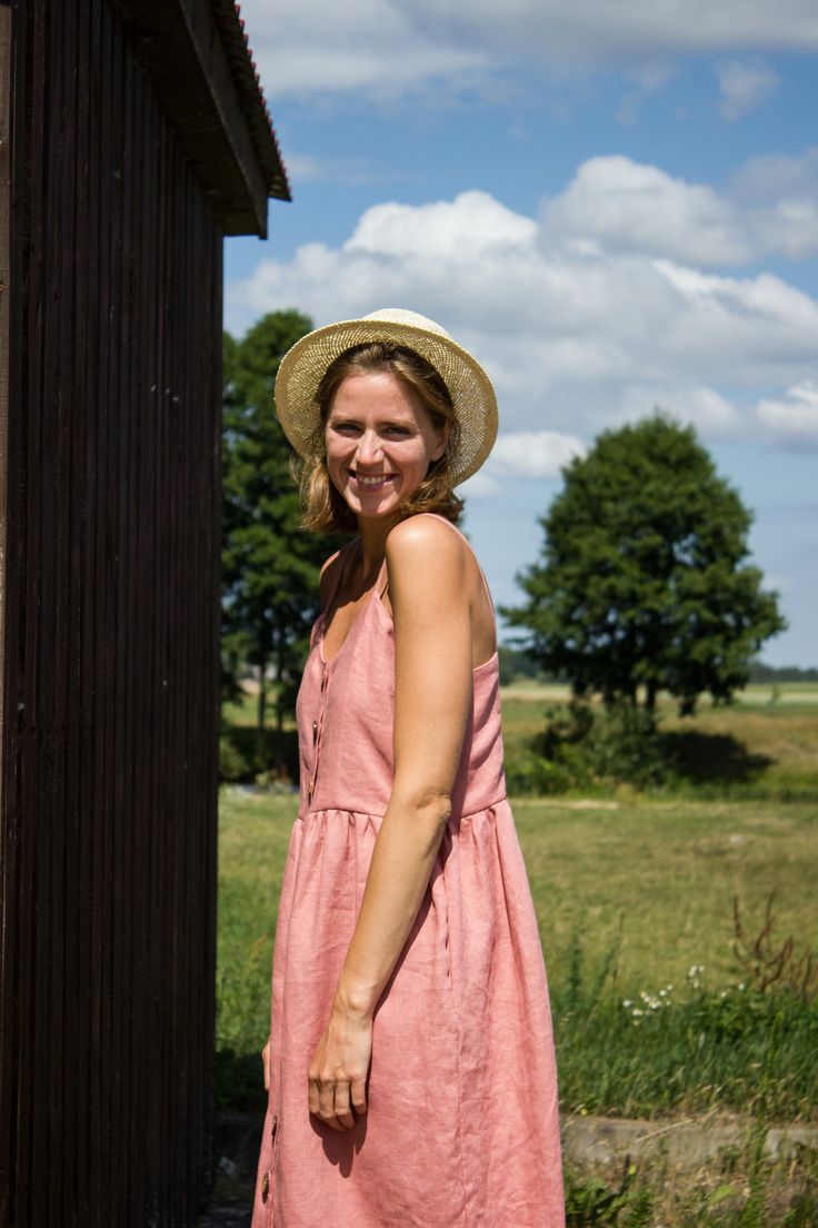 "San Jose Dress - Pink Dress - Linen Dress - Summer Dress - Simple Linen Dress - Linen Clothing - Women Dress - Beach Dress - Long Linen Dress -----------We do make custom made clothes. Just let us know your measurements ------------------- * Name: San Jose dress * Handmade * Colour: salmon * 100 % Baltic linen * 205 g/m2 * Inner pockets * Length of the dress - 120 cm (top - 40 cm, skirt - 80 cm) The model is 178 cm height and is wearing size S. Choose your size (your body measurements) : Size X Pink Linen Beach Dress, Pink Linen Summer Dress For Vacation, Pink Summer Linen Dress For Vacation, Casual Pink Linen Vacation Dress, Casual Pink Linen Dress For Vacation, Pink Linen Summer Dress, Pink Sundress For Summer Picnic, Pink V-neck Linen Dress For Beach, Pink V-neck Sundress For The Beach