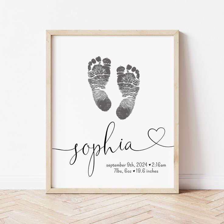 Baby Name Art | Baby Footprint Keepsake | Ollie + Hank Baby Prints Ideas, Newborn Arts And Crafts, Newborn Handprint Ideas, Baby Hand And Foot Prints Crafts, Baby Foot Print Art, Newborn Footprint Art, Baby Hand Prints, Footprint Template