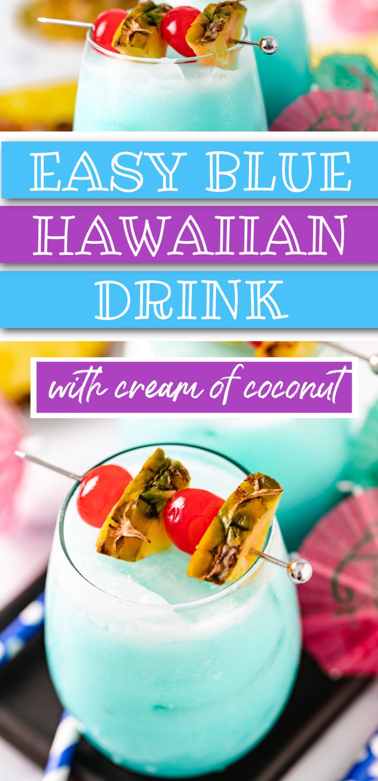 an easy blue hawaiian drink with cream and coconut