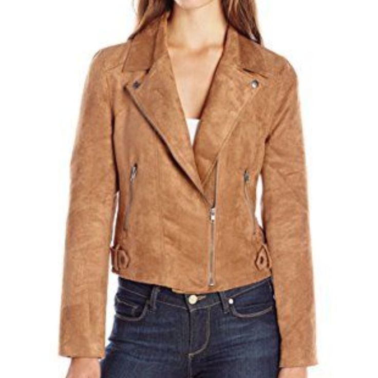 Jack By Bb Dakota Women's Calipatria Faux Suede Jacket, Camel, Xsmall Jack Bb Dakota Women's Contemporary Sportswear Fitted Casual Leather Jacket For Fall, Casual Fitted Fall Biker Jacket, Fitted Brown Outerwear For Spring, Faux Suede Moto Jacket, Suede Moto Jacket, Faux Suede Jacket, Casual Jackets, Bb Dakota, Suede Jacket