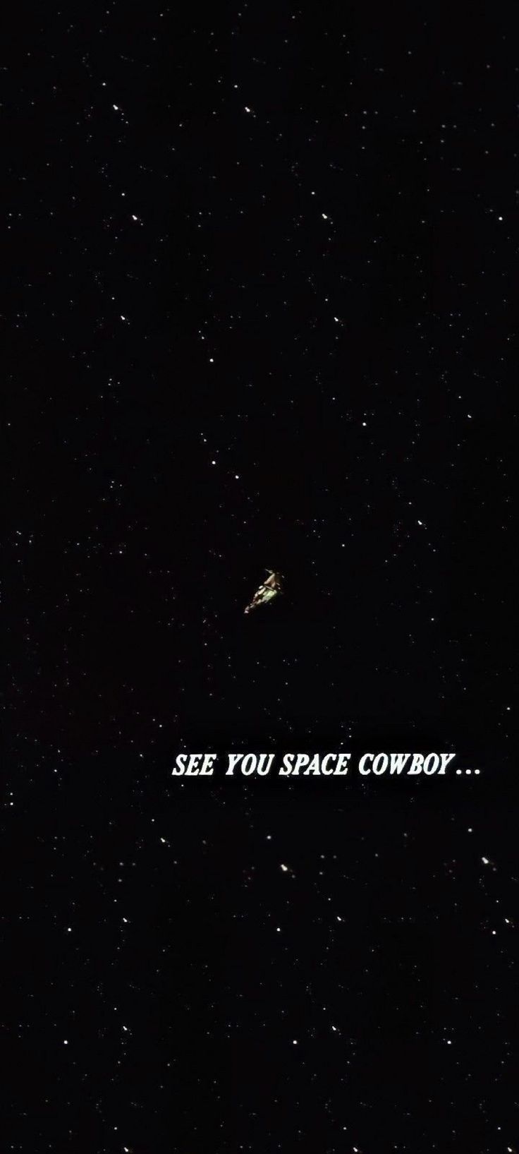 the words see you space cowboy are written in white on a black background with stars