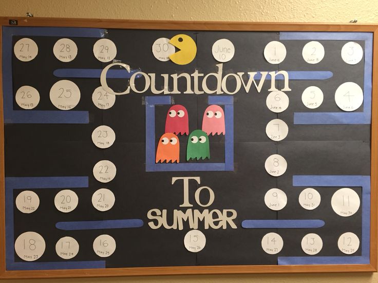 a bulletin board with numbers and monsters on it that says, countdown to summer 2013