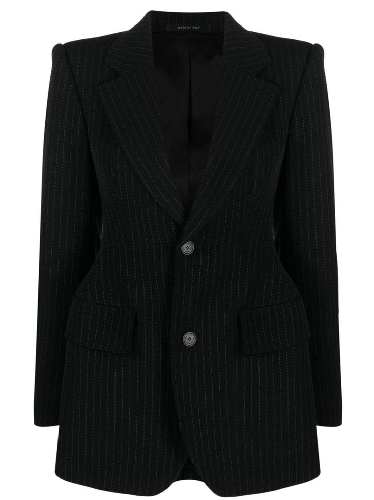 black/white wool blend pinstripe print classic lapels front button fastening shoulder pads long sleeves buttoned cuffs two side flap pockets Learn more about what makes a product Conscious on our Conscious Criteria page We've partnered with Good On You — an independent agency that rates how brands perform in relation to their impact on the planet, people and animals, with a multi-criteria rating simplified to a five points scale. In order to be awarded our conscious label, larger brands need to Planet People, Versace Outfit, Black Tweed, Yoko London, Five Points, Breasted Blazer, Ballet Flat Shoes, Ski Wear, Black Blazers