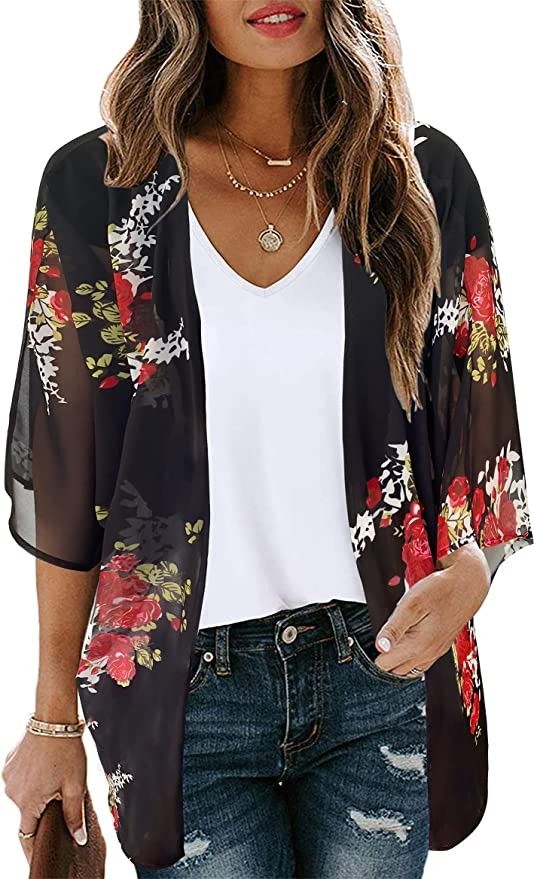 جورج حبيقة, Chiffon Kimono Cardigan, Gilet Kimono, Puff Sleeves Top, Chiffon Shirts, Kimono Beach, Kimono Floral, Cardigan Kimono, Casual Kimono