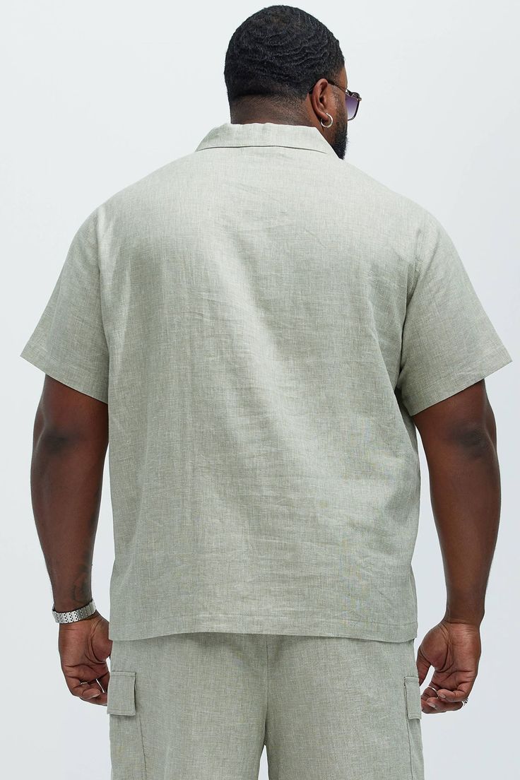 Available In Green, Ice Blue, White, Stone, Oatmeal, Blue and Black Fold Down Collar Front Button Closure Chest Pockets Short Sleeve 55% Linen, 45% Cotton Pair With "Bahamas Linen Cargo Shorts" Pair With " Bahamas Linen Shorts" Pair With " Bahamas Linen Pants" Imported | Mens Bahamas Linen Shirt in Green size XL by Fashion Nova Mens Shirts Fashion, Service Women, Men Shirt Style, Linen Shorts, White Stone, Blue And Black, Linen Pants, Green Fashion, Shorts With Pockets