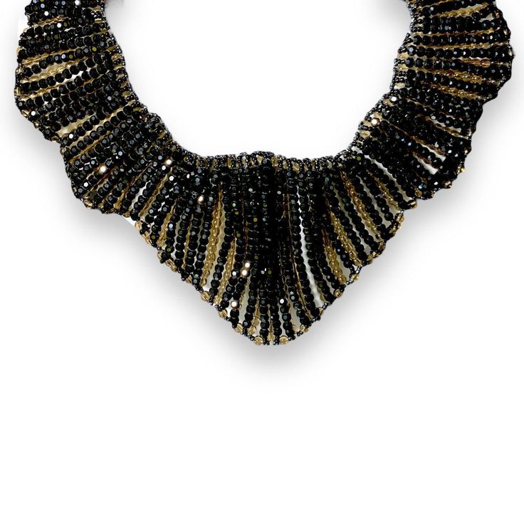 SKU :BCK79H Handmade Collar Necklace 20"" Black Bead Stole Collar Choker Jewelry UPC Code 787976776428 Product feature Adjustable Extender included to adjust length Gemstone Color Black Length (inch) 20 inch Finding Lobster Claw BENEFITS: This stunning piece is a timeless work of art, embodying elegance & wonder. The intricate work will inspire awe and draw a crowd; you will feel amazing with this collar choker necklace on. Make a statement with this fabulous, one-of-a-kind unique piece! The nec Gold Necklaces With Black Beads For Party, Gold Beaded Necklaces With Black Beads For Evening, Gold Beaded Necklace With Black Beads For Evening, Gold Choker With Black Beads For Parties, Adjustable Black Beaded Necklaces For Evening, Adjustable Black Beaded Necklace For Evening, Beaded Necklace With Round Beads For Evening, Black Beaded Necklace With Gold Beads For Party, Adjustable Beaded Bib Necklaces For Parties