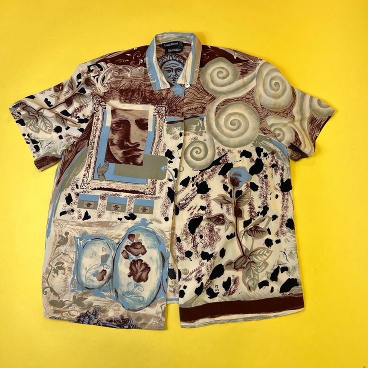 🐻 Louis Feraud patterned button up short sleeve shirt  🐻Abstract art shirt  🐻US SIZE: 14 Weird Button Up Shirt, Multicolor Abstract Print Button-up Shirt, Patterned Shirt With All Over Print And Relaxed Fit, Relaxed Fit Patterned Shirt With All Over Print, Relaxed Fit Shirt With All Over Print, Spring Short Sleeve Camp Shirt With All Over Print, Patterned Collared Camp Shirt With All Over Print, Patterned Short Sleeve Shirt With All Over Print, Patterned Short Sleeve Shirt With All-over Print For Summer