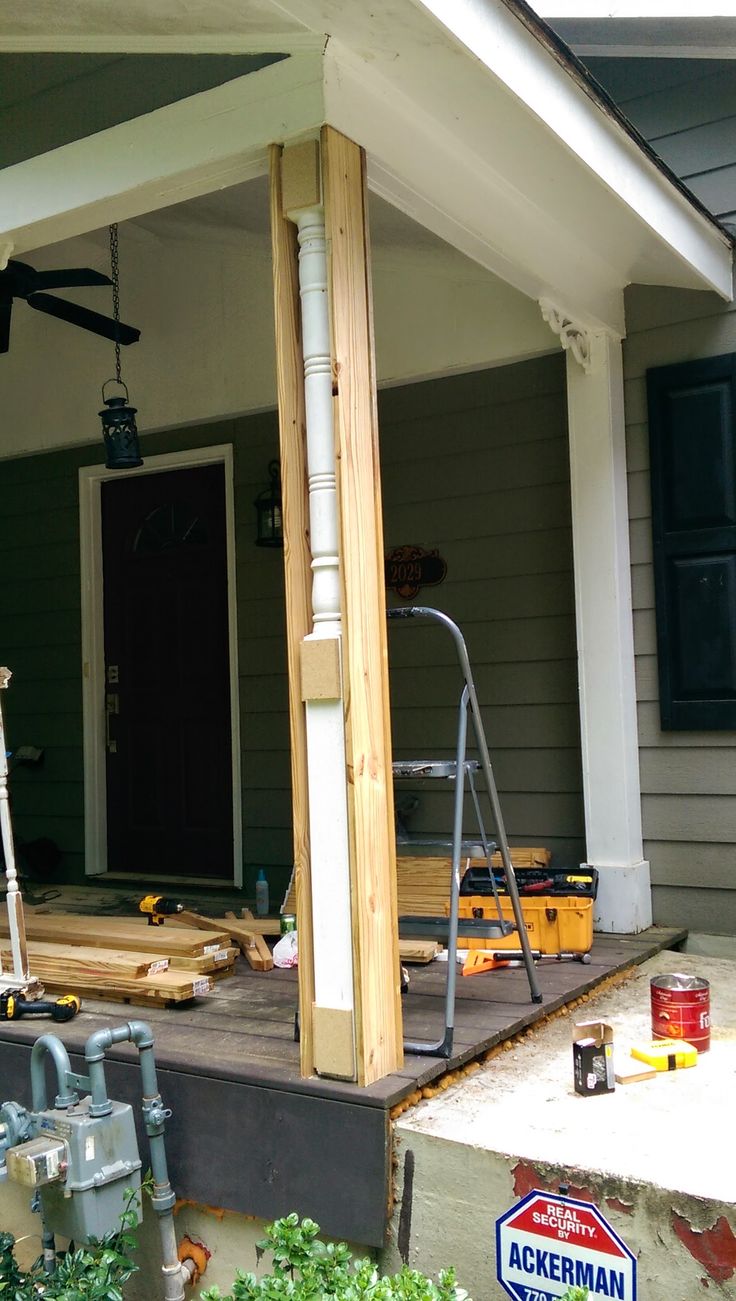 the front porch is being built and ready to be used as an outdoor living space