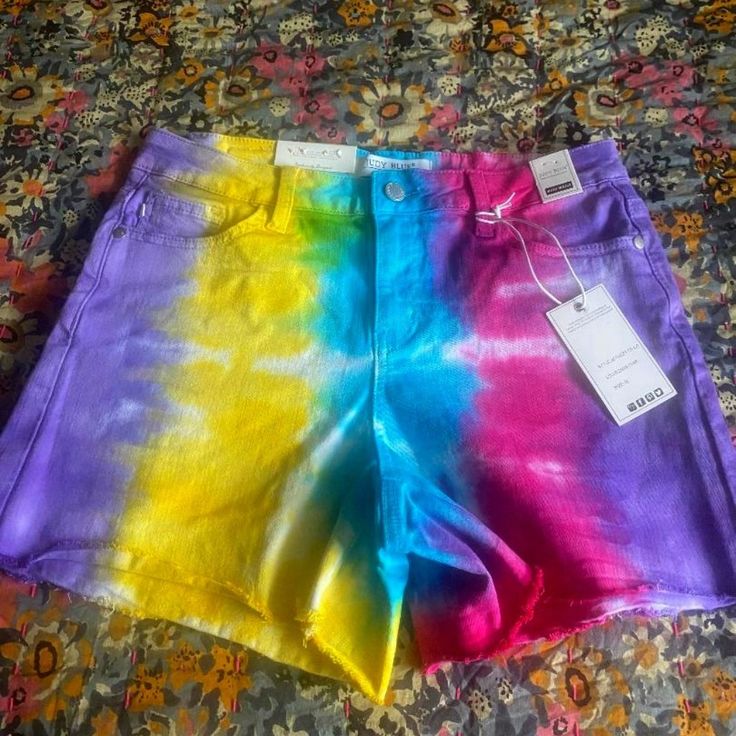 This Is A Brand New Pair Of Judy Blue Shorts With All The Bright Rainbow Colors. They Have The Size M Tags Attached. Please Ask All Questions Prior To Purchase. They Are From A Pet Free, Smoke Free Home. Trendy Colorful Bottoms For Spring, Trendy Colorful Spring Bottoms, High Waist Colorful Bottoms For Spring, Colorful High-waist Bottoms For Spring, High-waisted Colorful Bottoms For Spring, Colorful Fitted Bottoms For Summer, Casual Rainbow Pants For Spring, Fitted Colorful Bottoms For Summer, Multicolor High Rise Cotton Pants